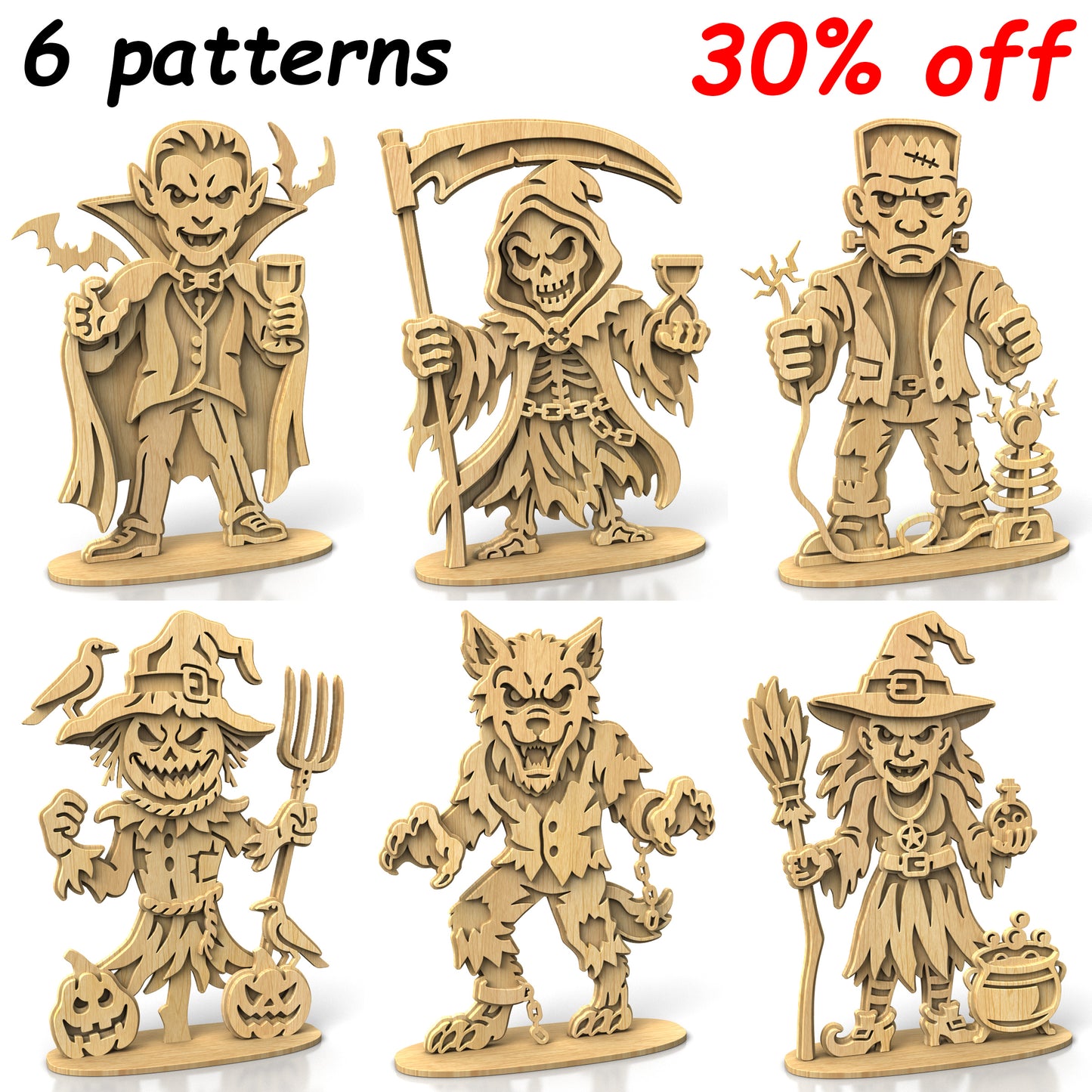 Halloween Monster Set Layered Scroll Saw Patterns — Alex Fox Patterns