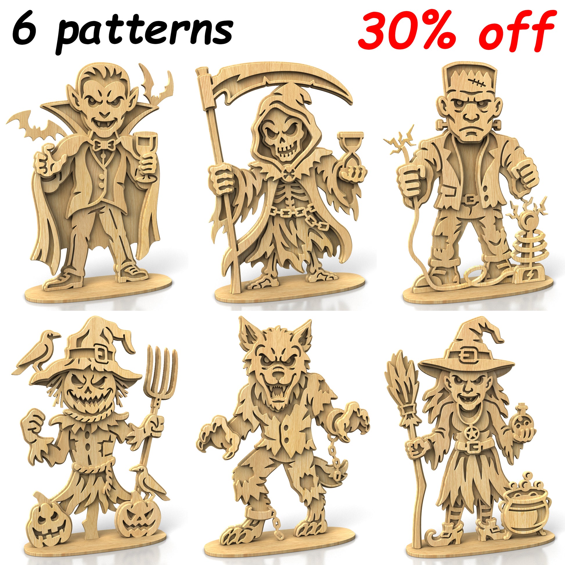 Halloween Monster Set Layered Scroll Saw Patterns — Alex Fox Patterns