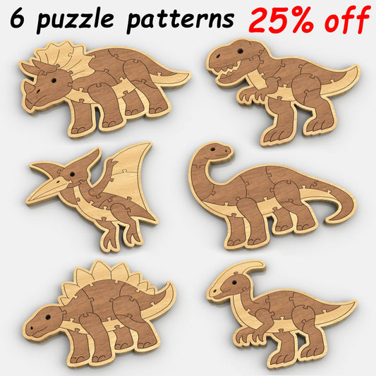 P07-Dinosaur Set Puzzle Scroll Saw Pattern — Alex Fox Patterns